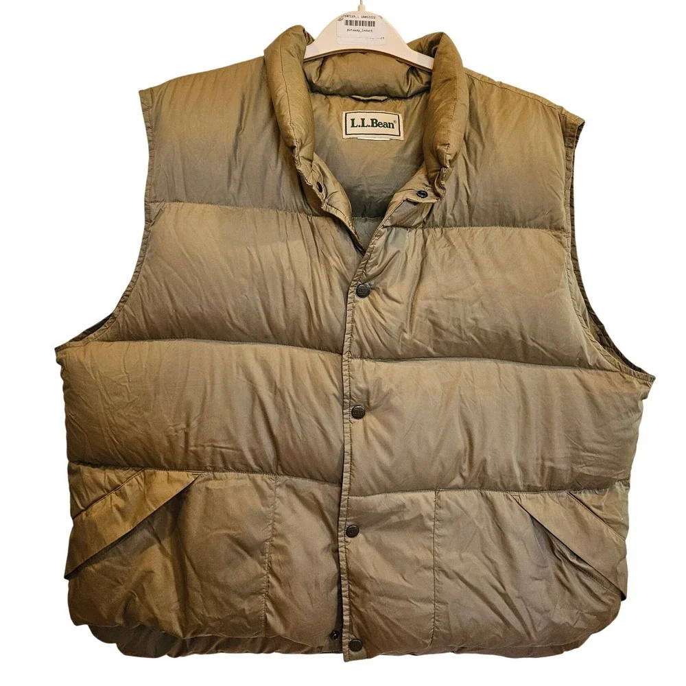 LL Bean XL Vest Mens‎ Large Tan Goose Down Puffer 90s Retro Y2K 2000